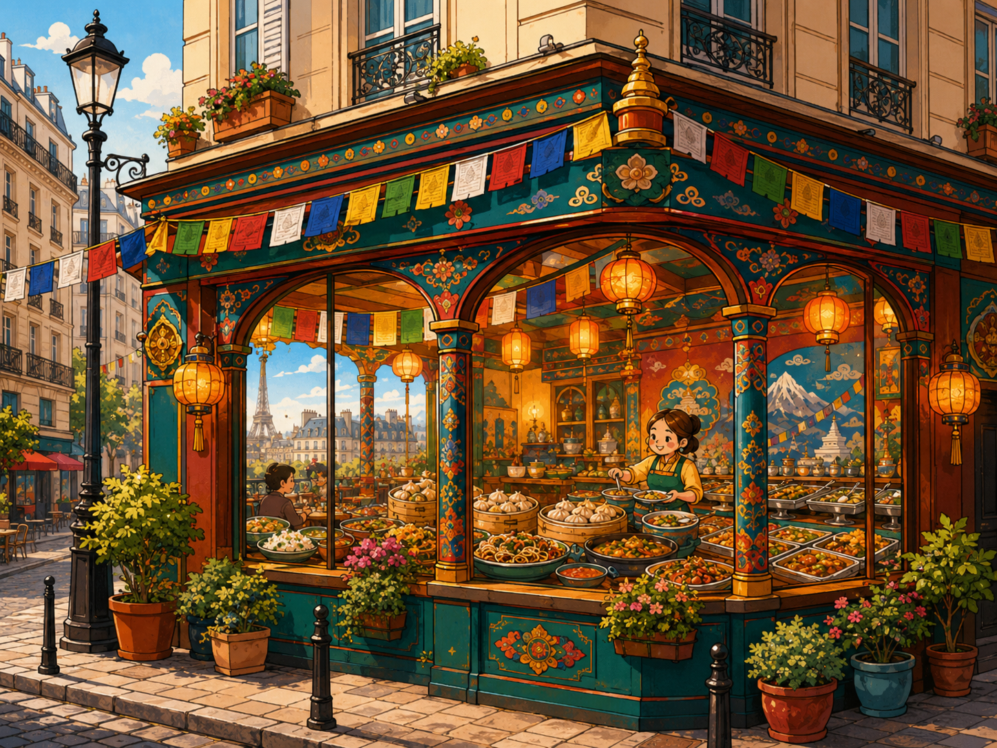 Façade colorée du restaurant à Angers